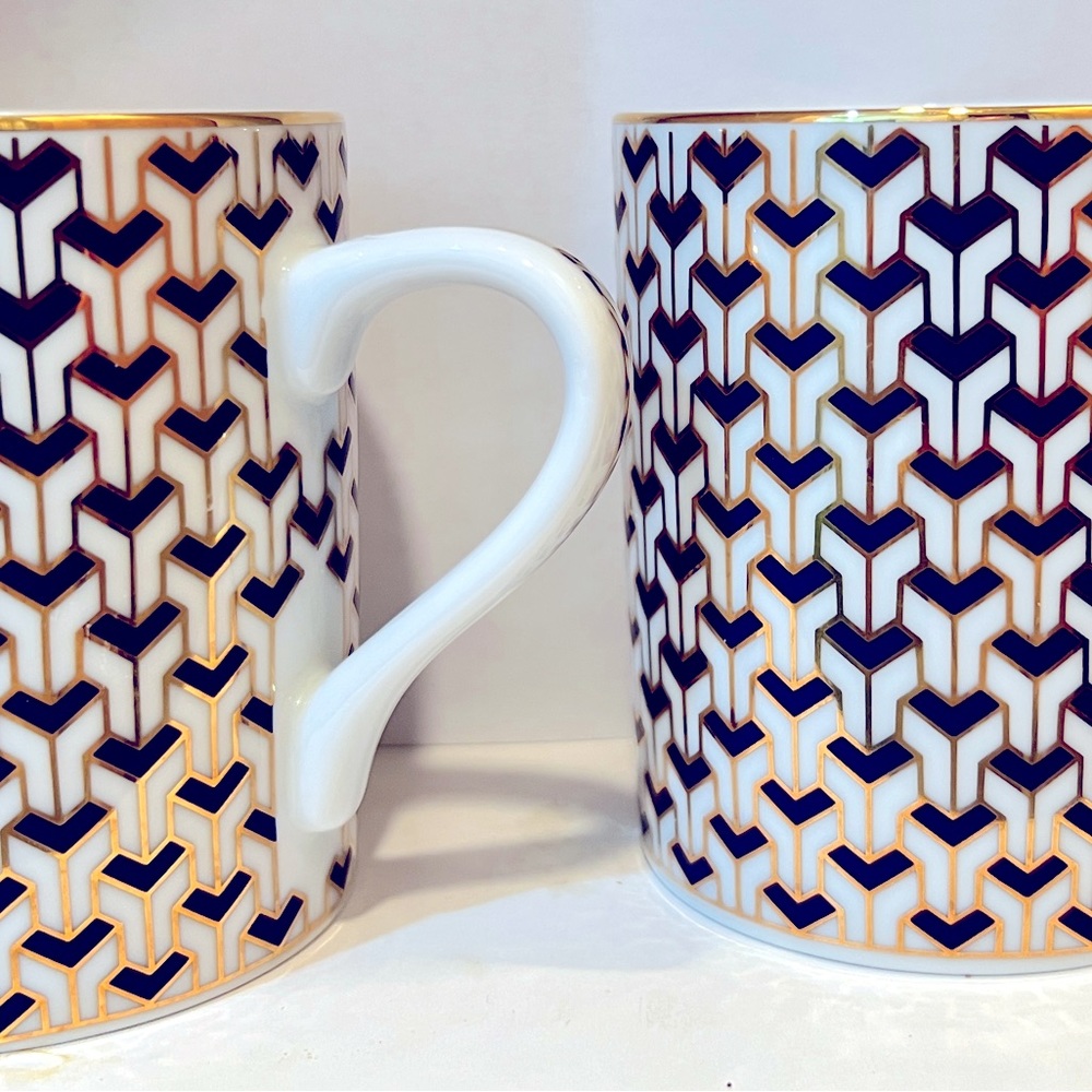 Four Tiffany & Co VINTAGE “Manhattan Blue” FOUR (4) porcelain mugs, Brand New!